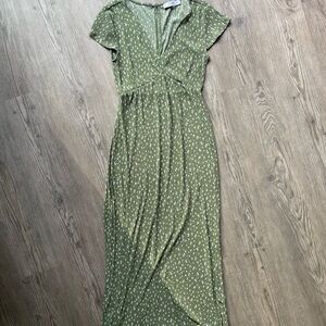 MNG Maxi Dress, Green Floral, Size Small